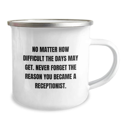 Funny Receptionist Gifts from Coworkers - Never Forget, Cute Camping Mug for Men, Women, Friends, Family - Christmas Unique - The Buy Boom