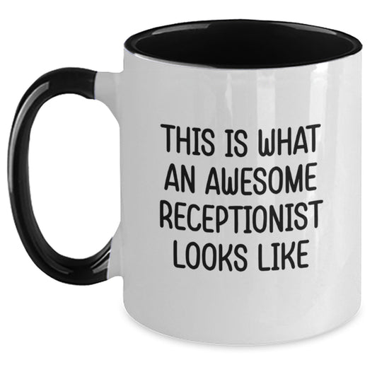 Funny Receptionist Gifts from Friends, Coworkers, or Family - Inspirational 'This Is What An Awesome Receptionist Looks Like' Two Tone Coffee Mug for Graduation - The Buy Boom
