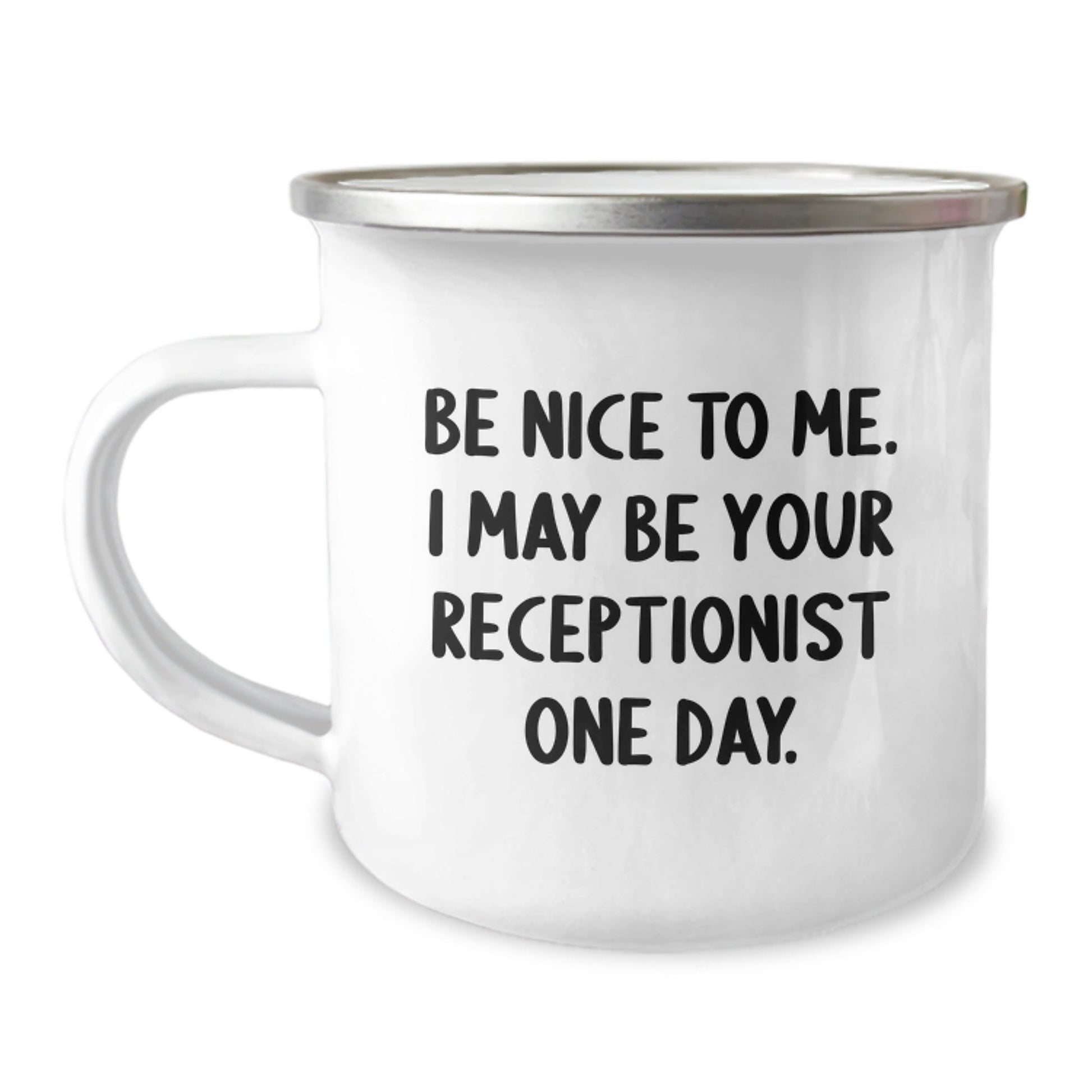Funny Receptionist Gifts from Friends for Christmas Unique Receptionist Camping Mug - Be Nice To Me - The Buy Boom