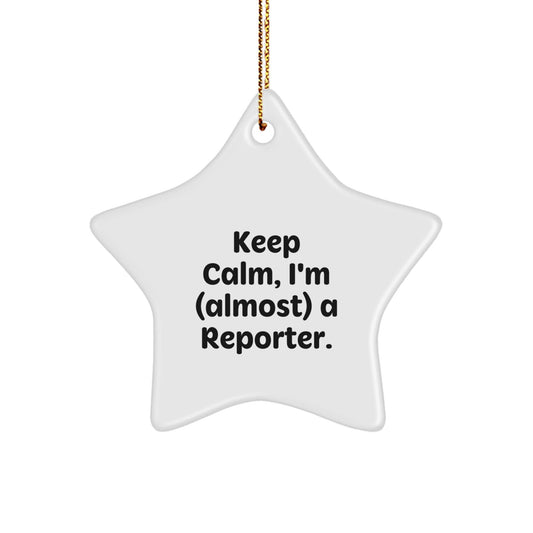 Funny Reporter Gifts for Men, Women, Coworkers, Friends - Keep Calm I'm (almost) A Reporter Star Ornament Christmas Unique Gifts from Family - The Buy Boom