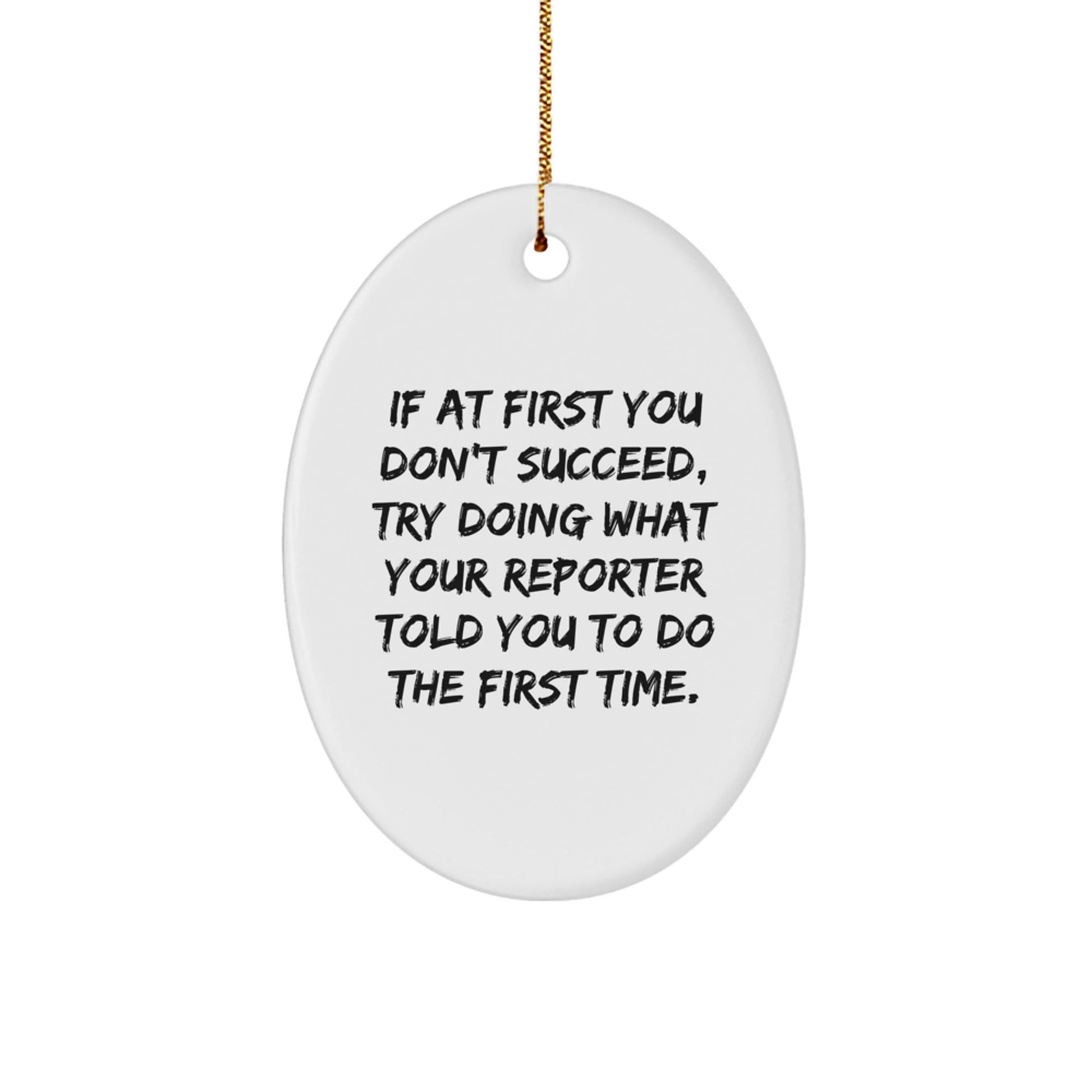 Funny Reporter Oval Ornament Gifts from Family and Friends for Christmas, If At First You Don't Succeed, Try Doing What Your Reporter Told You To Do The First Time. - Oval Ornament Gifts for Reporter - The Buy Boom