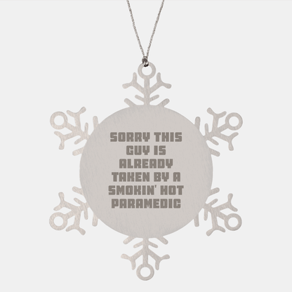 Funny Rescue Worker Gifts, Snowflake Ornament for Men, Women, Friends, or Coworkers, 'Sorry This Guy Is Already Taken By A Smokin' Hot Rescue Worker', Christmas Unique Gifts from Family or Friends - The Buy Boom