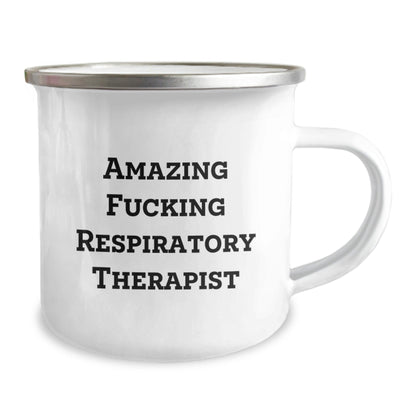 Funny Respiratory Therapist Gifts for Men, Women, Friends, Coworkers, Family - Amazing F - king Respiratory Therapist Christmas Unique Mug, Enamel Camping Mug for Respiratory Therapist Lover - The Buy Boom