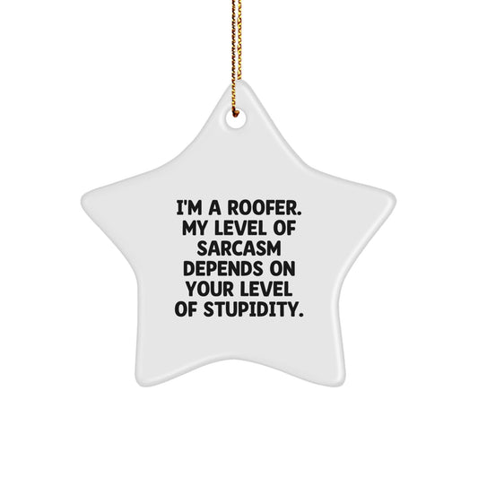 Funny Roofer Gifts from Men to Friends with Christmas Star Ornament - I'm A Roofer My Level Of Sarcasm Depends On Your Level Of Stupidity - Star Shaped Decor - The Buy Boom
