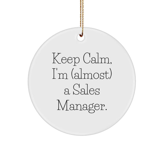 Funny Sales Manager Gift, 'Keep Calm, I'm (almost) A Sales Manager.' Christmas Circle Ornament, Gifts from Friends for Sales Manager - The Buy Boom
