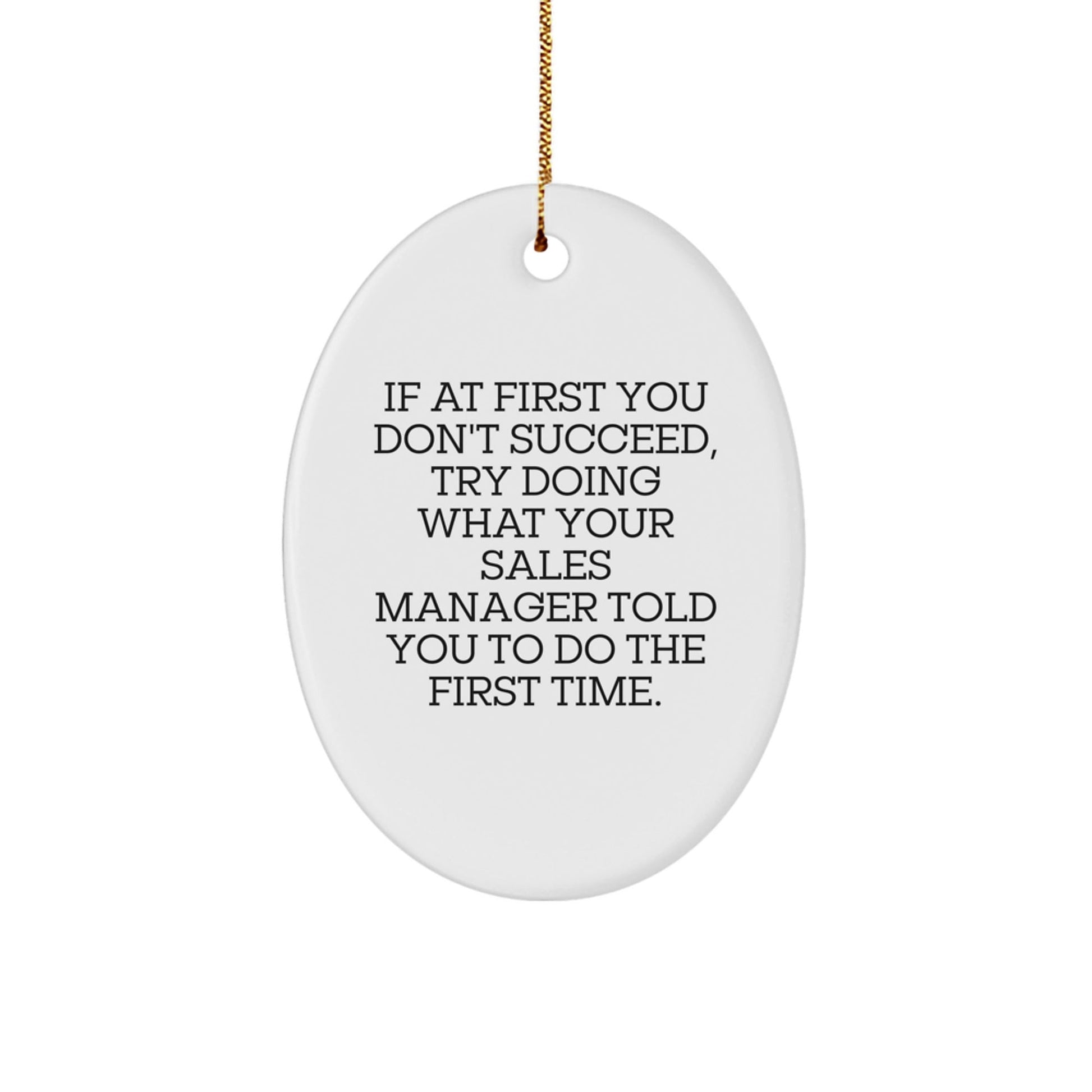 Funny Sales Manager Gifts from Friends - Oval Ornament with 'If At First You Don't Succeed...' Quote for Sales Manager on Christmas - The Buy Boom