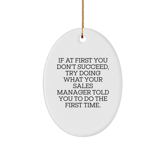 Funny Sales Manager Gifts from Friends - Oval Ornament with 'If At First You Don't Succeed...' Quote for Sales Manager on Christmas - The Buy Boom