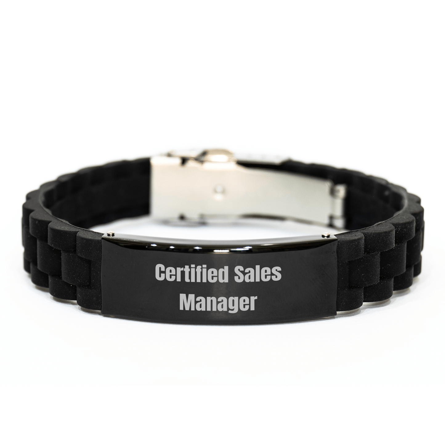 Funny Sales Manager Gifts from Men - Certified Sales Manager Glide lock Clasp Black Stainless Steel and Silicone Adjustable Bracelet for Sales Manager on Father's Day - The Buy Boom