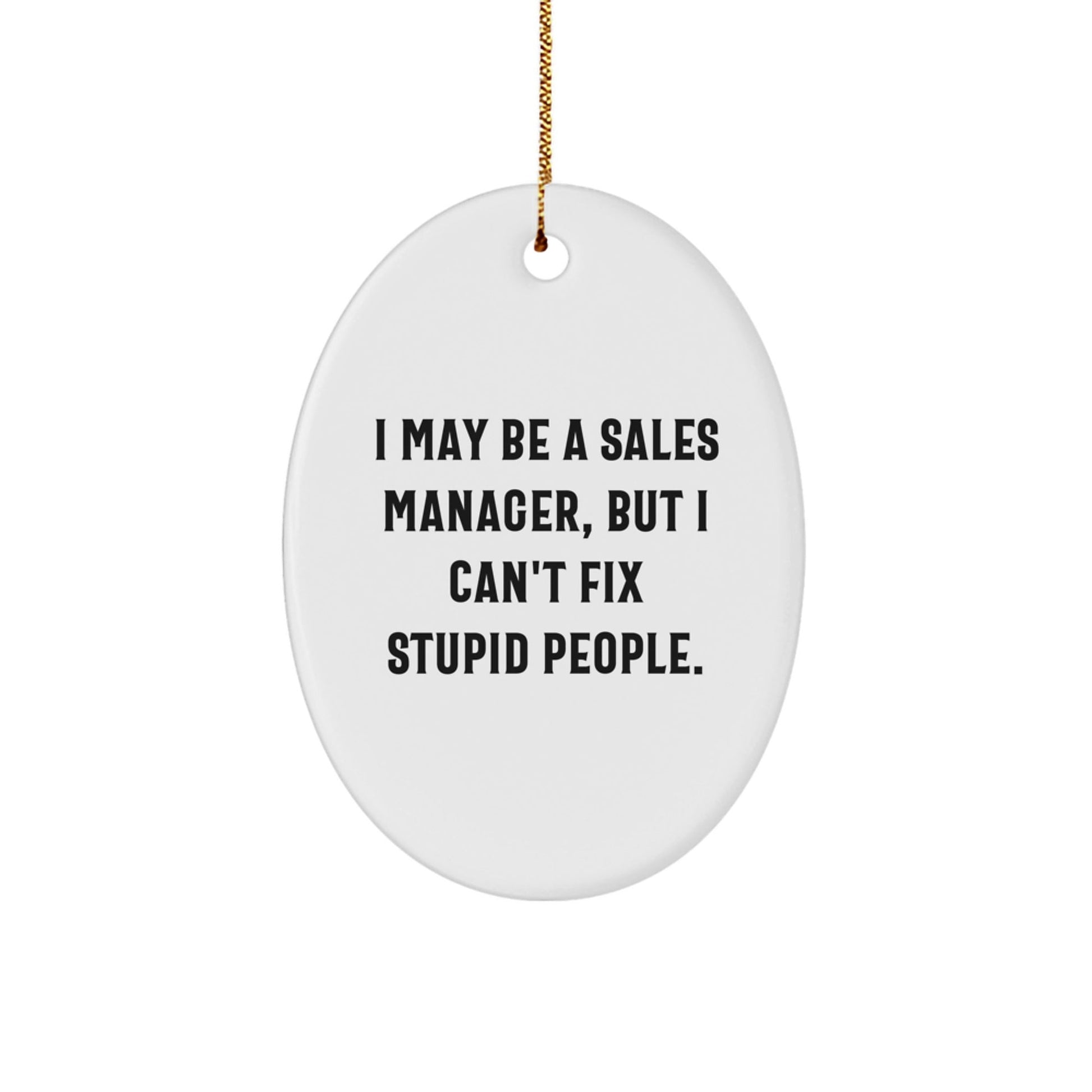 Funny Sales Manager Gifts from Men to Women, Oval Ornament for Christmas, 'I May Be A Sales Manager, But I Can't Fix Stupid People.' - The Buy Boom