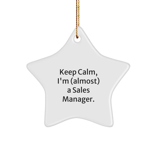 Funny Sales Manager Gifts, 'Keep Calm, I'm (almost) A Sales Manager.' Star Ornament for Christmas, Gifts from Family to Coworkers - The Buy Boom