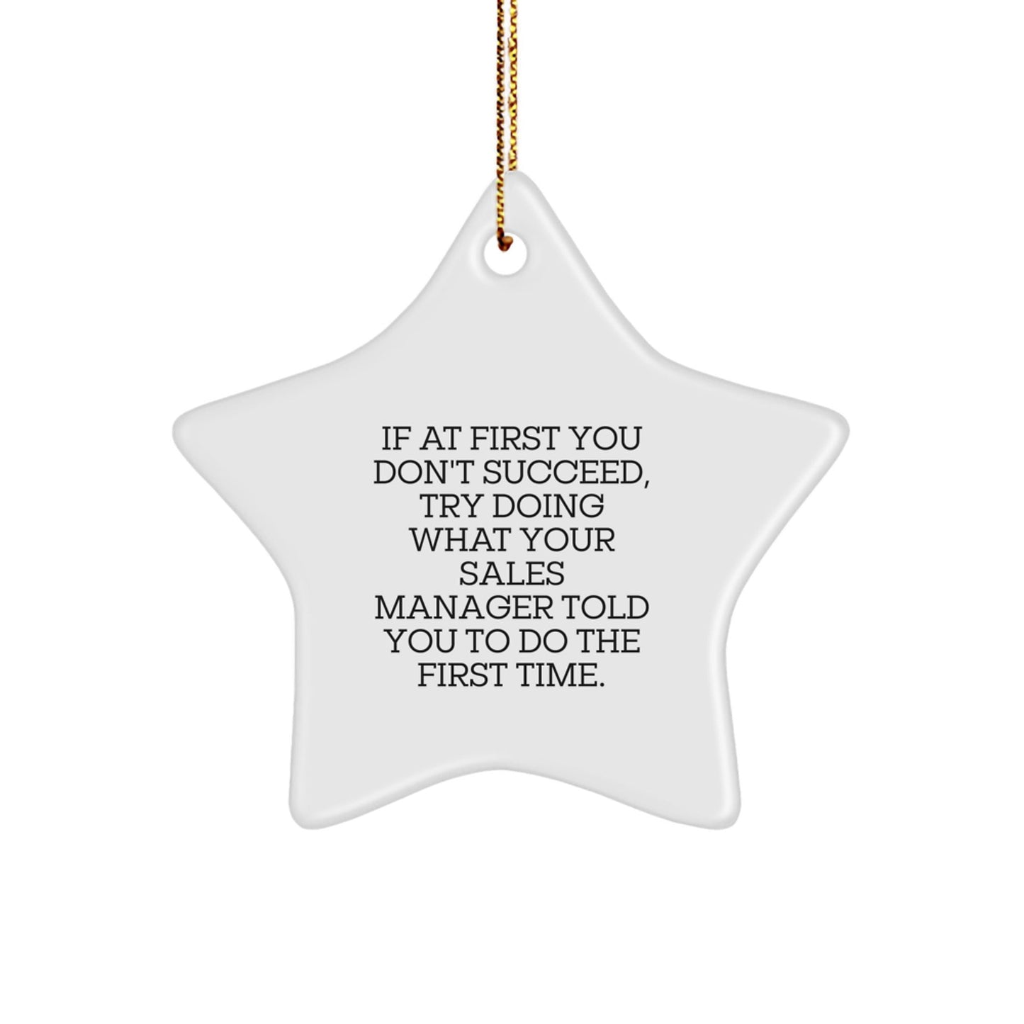 Funny Sales Manager Gifts - Star Ornament Quotes for Christmas, 'If At First You Don't Succeed, Try Doing What Your Sales Manager Told You To Do The First Time.' Gifts from Friends for Sales Managers - The Buy Boom