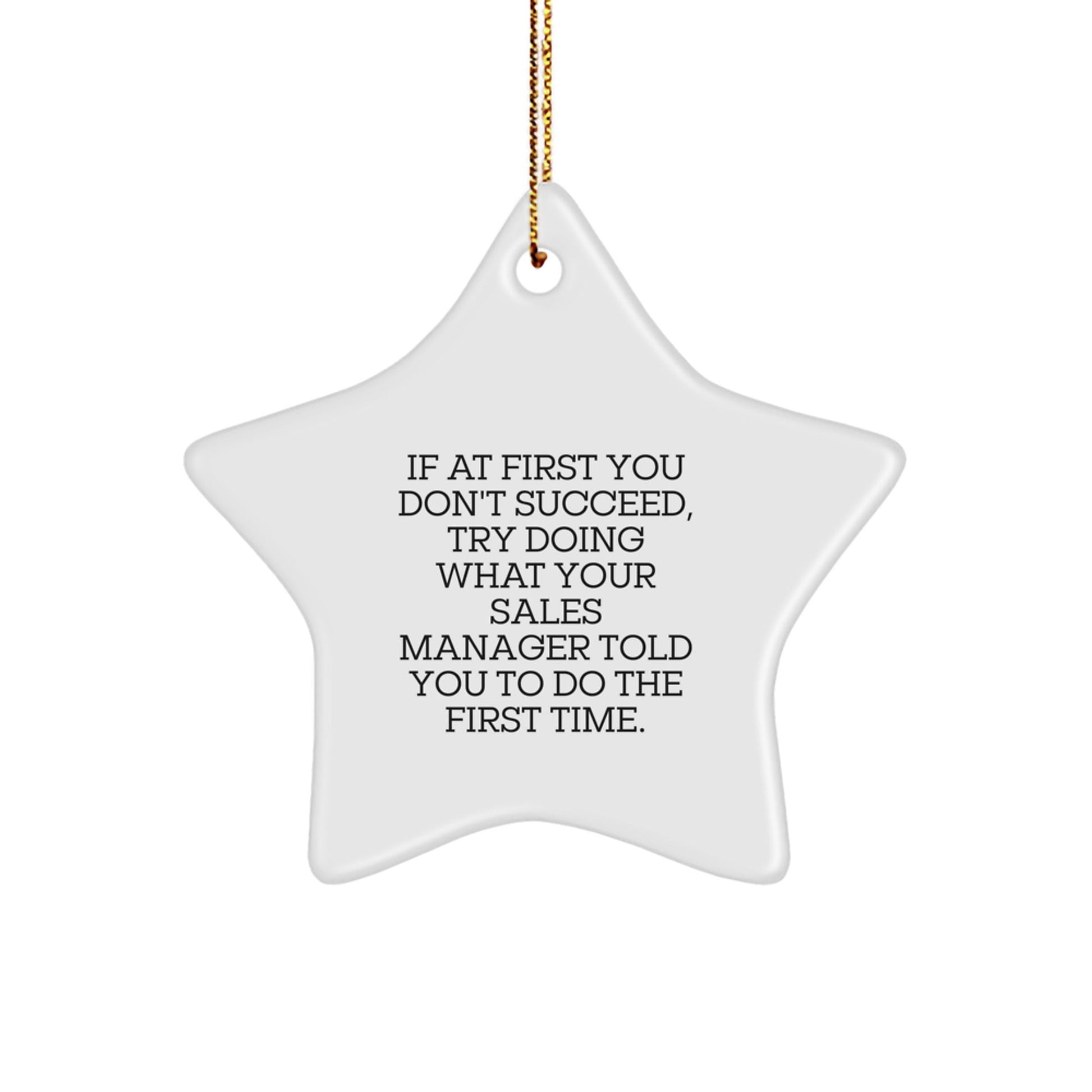 Funny Sales Manager Gifts - Star Ornament Quotes for Christmas, 'If At First You Don't Succeed, Try Doing What Your Sales Manager Told You To Do The First Time.' Gifts from Friends for Sales Managers - The Buy Boom
