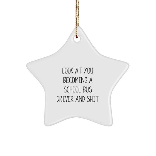 Funny School Bus Driver Gifts for Him, Star Ornament with Look At You Becoming A School Bus Driver And Shit Quote, Christmas Unique Presents from Friends - The Buy Boom