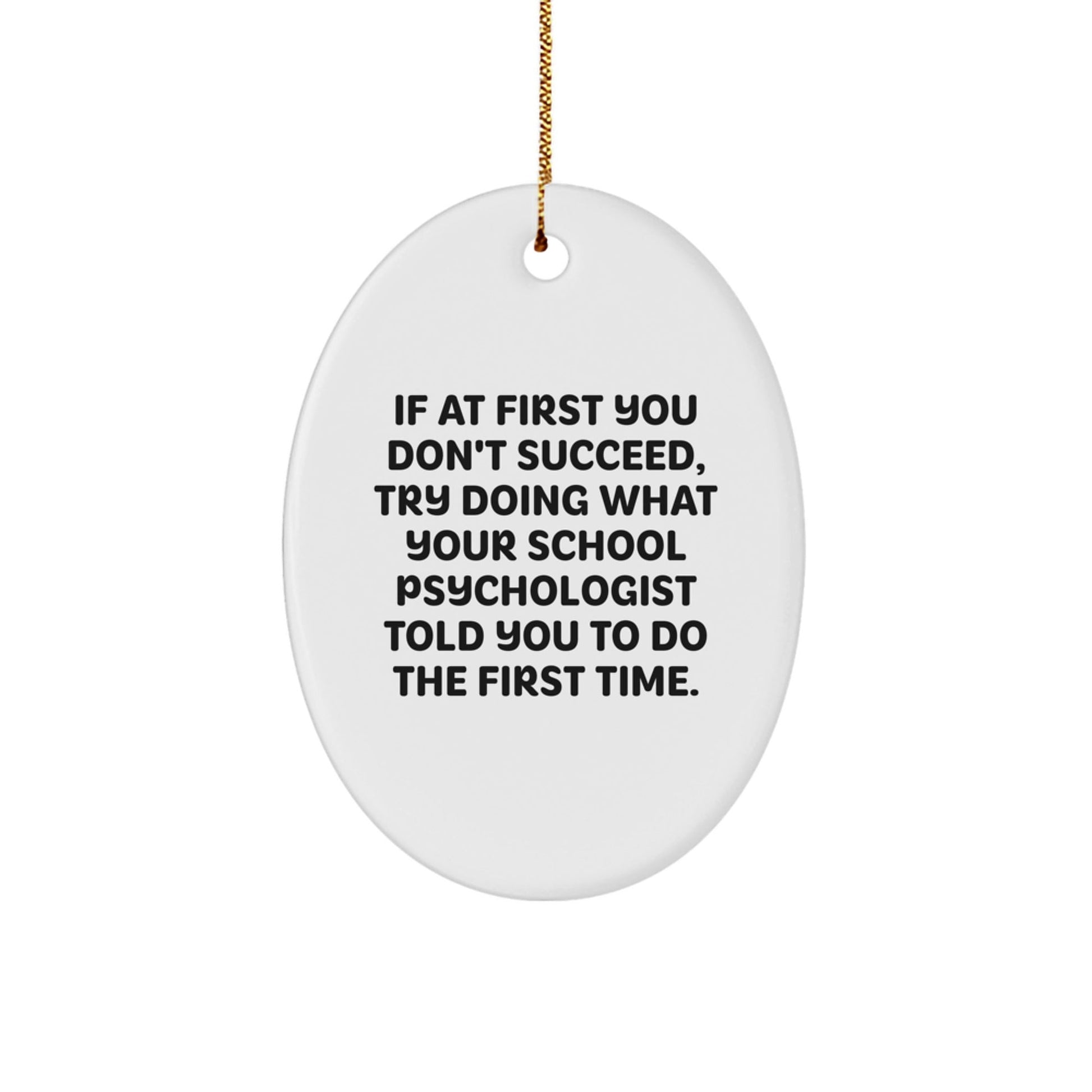 Funny School Psychologist Gifts from Friends and Family, Oval Ornament, If At First You Don't Succeed Try Doing What Your School Psychologist Told You To Do The First Time, Christmas Unique Gifts - The Buy Boom