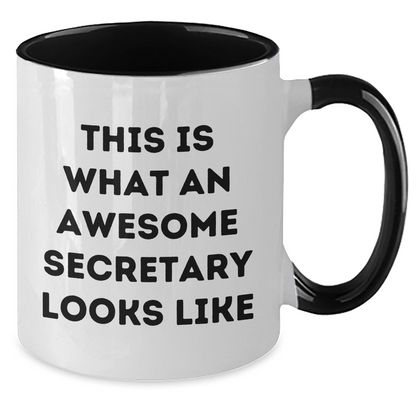 Funny Secretary Gifts from Family - Inspirational Two Tone Coffee Mug, Quote Says 'This Is What An Awesome Secretary Looks Like' for Dad's Special Day - The Buy Boom