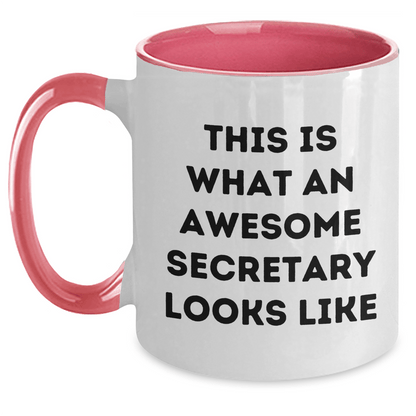 Funny Secretary Gifts from Family - Inspirational Two Tone Coffee Mug, Quote Says 'This Is What An Awesome Secretary Looks Like' for Dad's Special Day - The Buy Boom