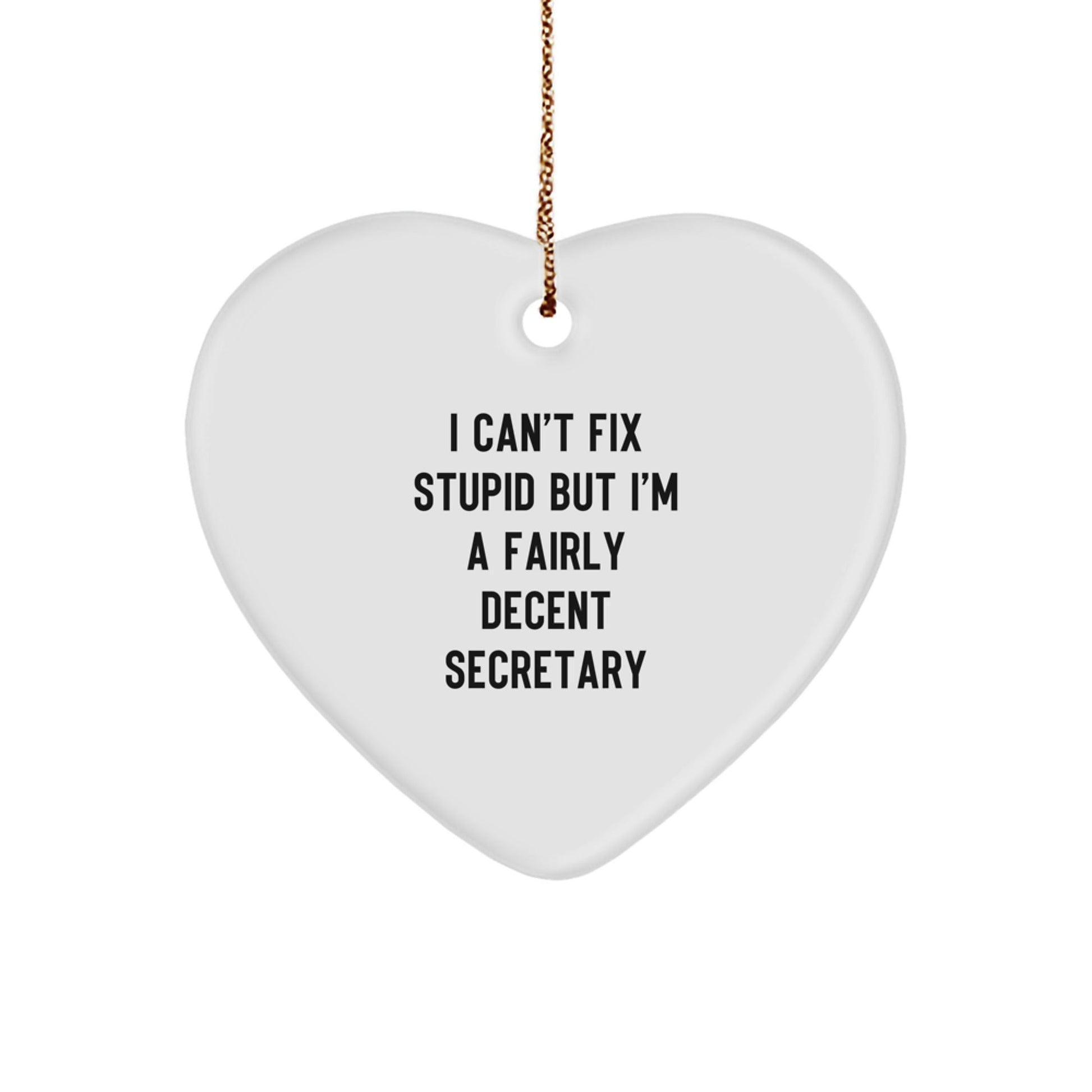 Funny Secretary Gifts, Heart Ornament Quote 'I Can't Fix Stupid But I'm A Fairly Decent' Christmas Unique Gifts from Friends, Secretary Christmas Ornament Decoration for Women - The Buy Boom