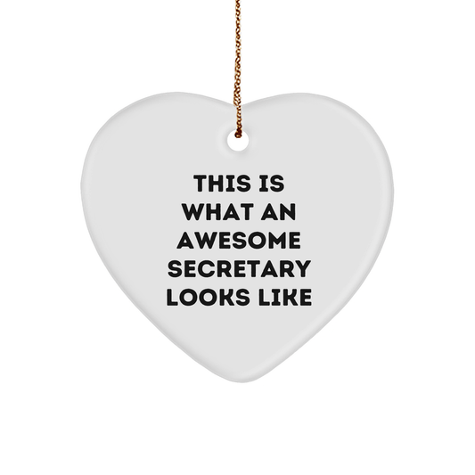 Funny Secretary Gifts - Heart Ornament 'This Is What An Awesome Secretary Looks Like' for Men, Women, or Coworkers, Christmas Unique Gifts from Friends or Family - The Buy Boom