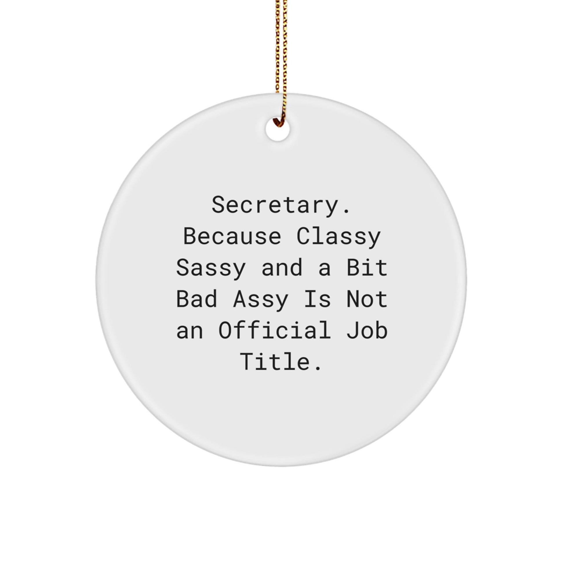 Funny Secretary Gifts, Unique Circle Ornaments for Christmas, 'Secretary. Because Classy Sassy And A Bit Fearlessy Is Not An Official Job Title.' - The Buy Boom