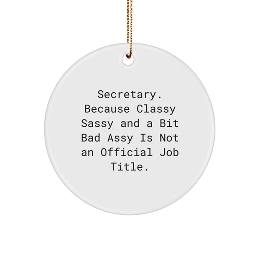 Funny Secretary Gifts, Unique Circle Ornaments for Christmas, 'Secretary. Because Classy Sassy And A Bit Fearlessy Is Not An Official Job Title.' - The Buy Boom