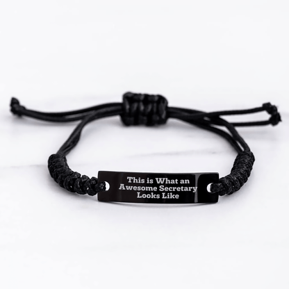 Funny Secretary Rope Bracelet Gifts from Men to Men on Father's Day - 'This Is What An Awesome Secretary Looks Like' with Adjustable Black Rope - The Buy Boom