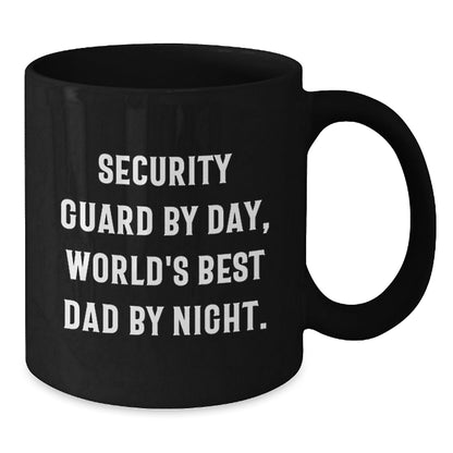 Funny Security Guard Gifts - 'Security Guard By Day, World's Best Dad By Night.' Black Coffee Mug for Birthday - Gifts from Friends, Gifts for Security Guard - The Buy Boom