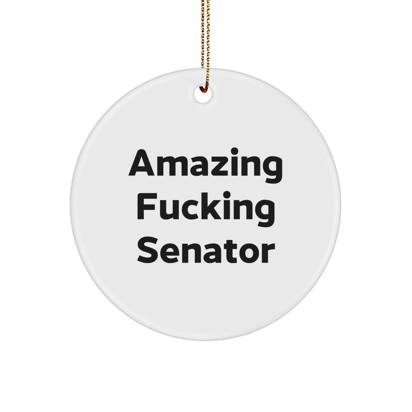 Funny Senator Gifts - 'Amazing F - king Senator' Circle Ornament, White, Christmas Unique Gifts from Friends or Family - The Buy Boom