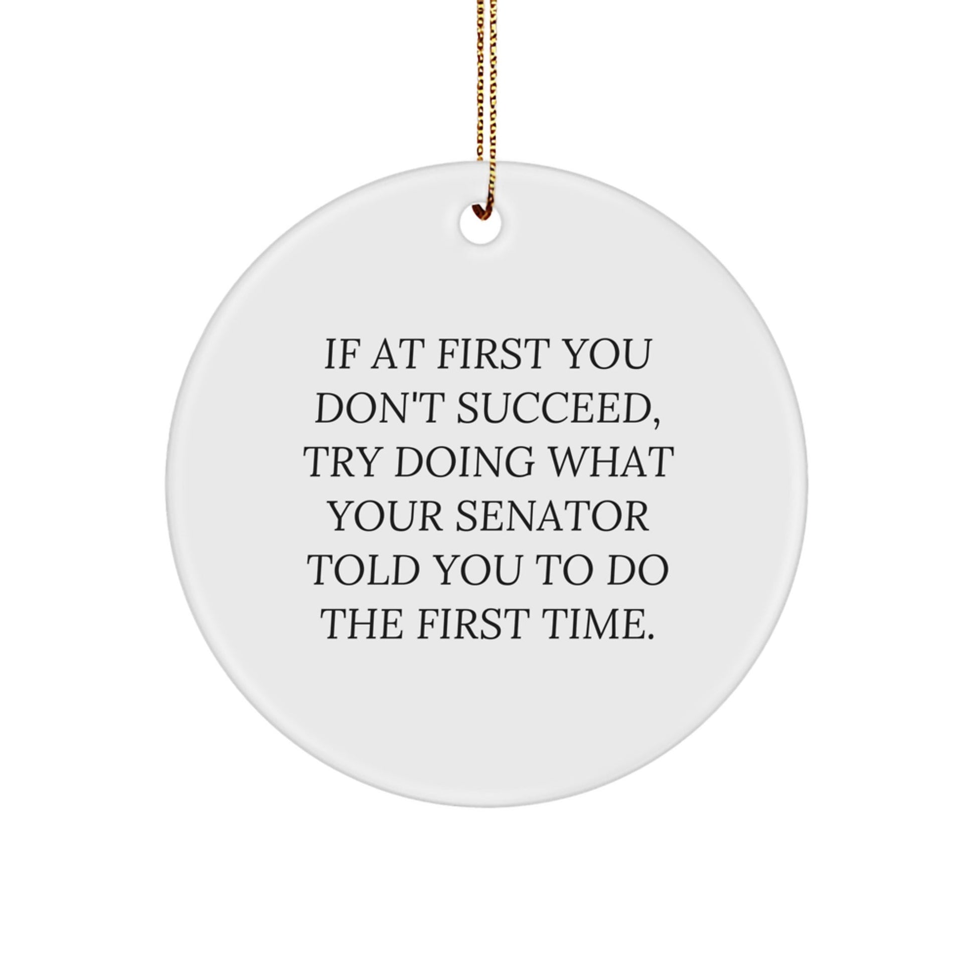 Funny Senator Gifts, Circle Ornament for Christmas, 'If At First You Don't Succeed, Try Doing What Your Senator Told You To Do The First Time.' - Gifts from Men to Senator, Senator Gifts for Men - The Buy Boom