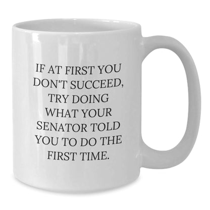 Funny Senator Gifts for Graduation - White Coffee Mug, 'If At First You Don't Succeed, Try Doing What Your Senator Told You To Do The First Time.' - The Buy Boom