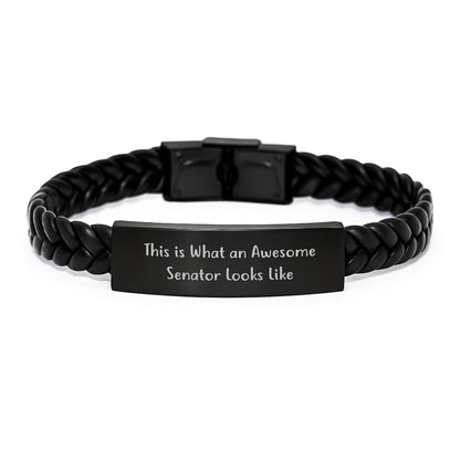 Funny Senator Gifts for Men Interlaced Leather Wristband, Inspirational Quote 'This Is What An Awesome Senator Looks Like' for Graduation - Gifts from Family, Coworkers, Friends - The Buy Boom