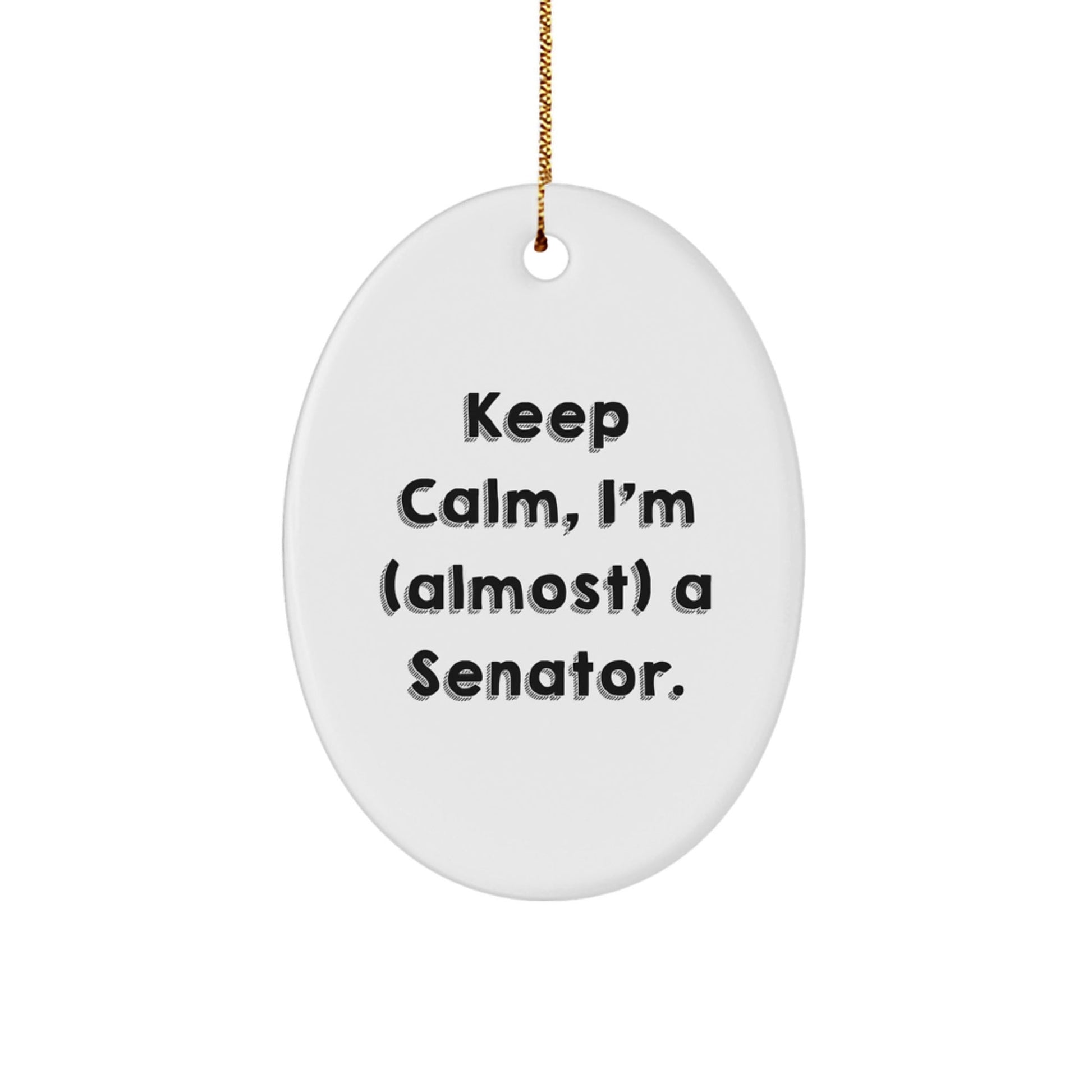 Funny Senator Gifts, Keep Calm, I'm (almost) A Senator! Oval Ornament, White, 3.25' Tall, Christmas Unique Gifts from Friends, Family, or Coworkers - The Buy Boom