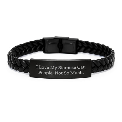 Funny Siamese Cat Gifts for Men - Interlaced Leather Bracelet from Friends, Graduation Unique Gifts with I Love My Siamese Cat. People, Not So Much. - The Buy Boom