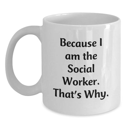 Funny Social Worker Birthday Unique Gifts from Friends for Social Worker, Unique White Coffee Mug, Quote Because I Am The Social Worker. That's Why. - The Buy Boom