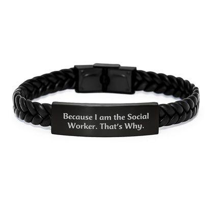 Funny Social Worker Gifts from Friends - Because I Am The Social Worker. That's Why. Interlaced Leather Birthday Unique Gifts for Her - The Buy Boom