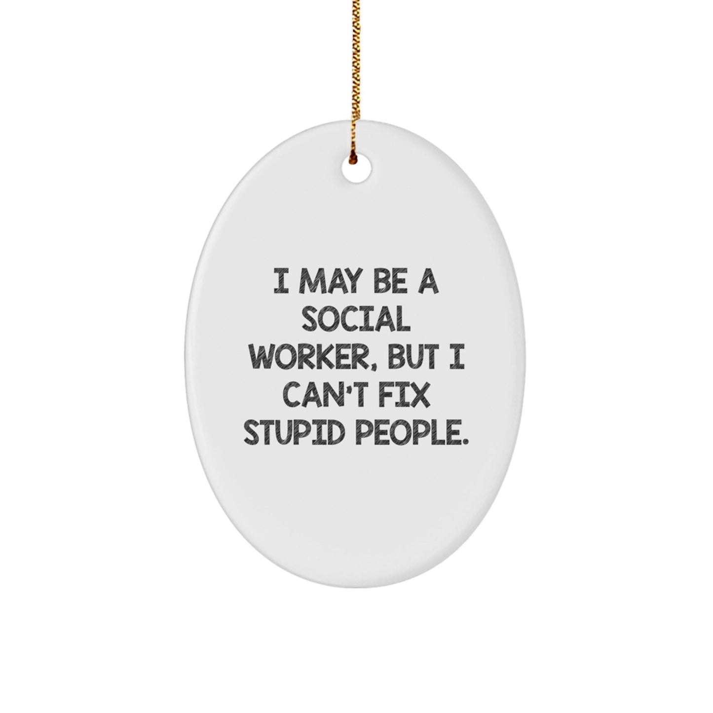Funny Social Worker Gifts from Friends for Men - Oval Ornament with Quote I May Be A Social Worker, But I Can't Fix Stupid People - The Buy Boom