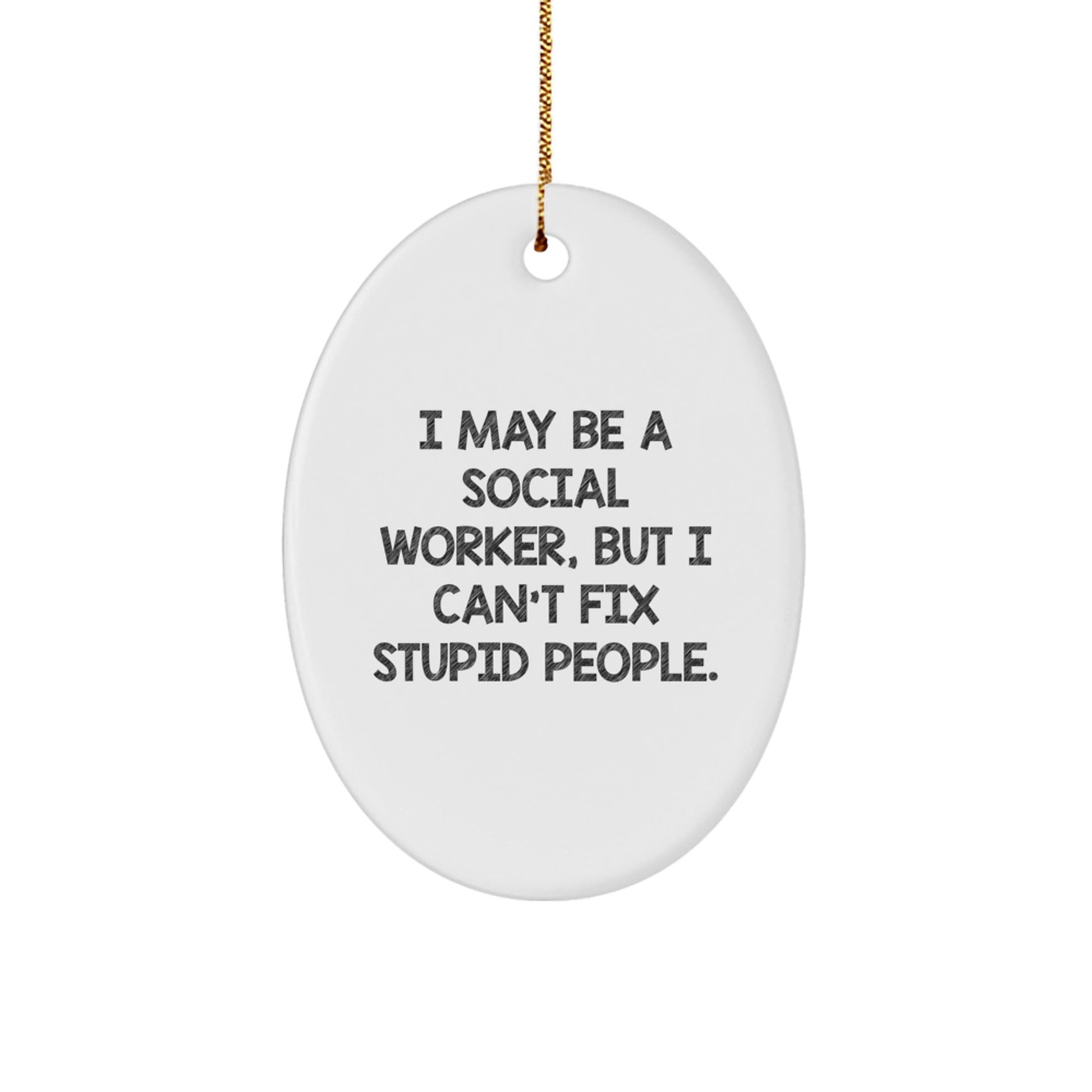 Funny Social Worker Gifts from Friends for Men - Oval Ornament with Quote I May Be A Social Worker, But I Can't Fix Stupid People - The Buy Boom