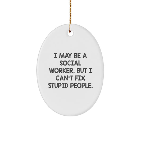 Funny Social Worker Gifts from Friends for Men - Oval Ornament with Quote I May Be A Social Worker, But I Can't Fix Stupid People - The Buy Boom