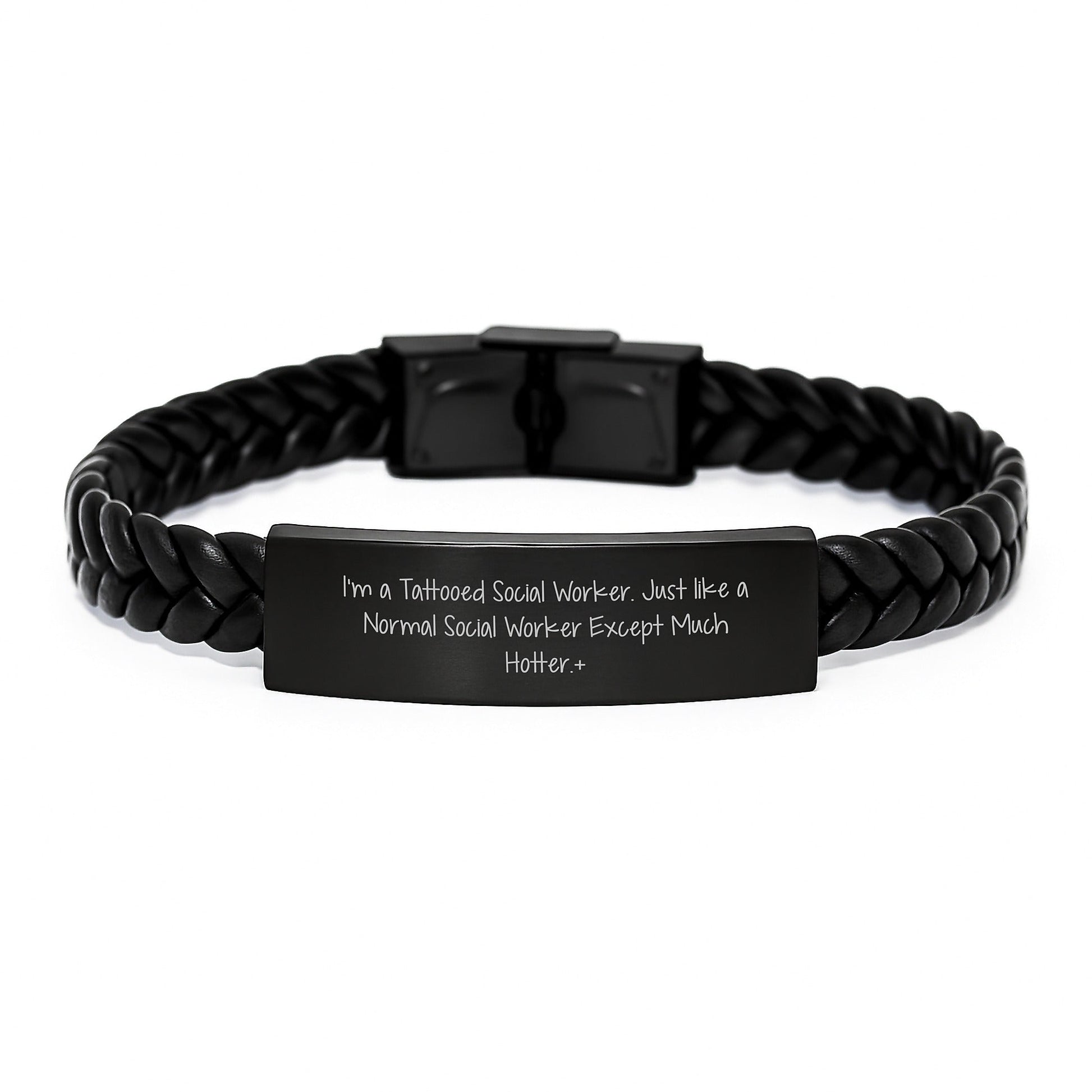 Funny Social Worker Gifts - I'm A Tattooed Social Worker Engraved Interlaced Leather Bracelet for Social Worker Men Women Coworkers Friends Christmas Unique Ideas - The Buy Boom