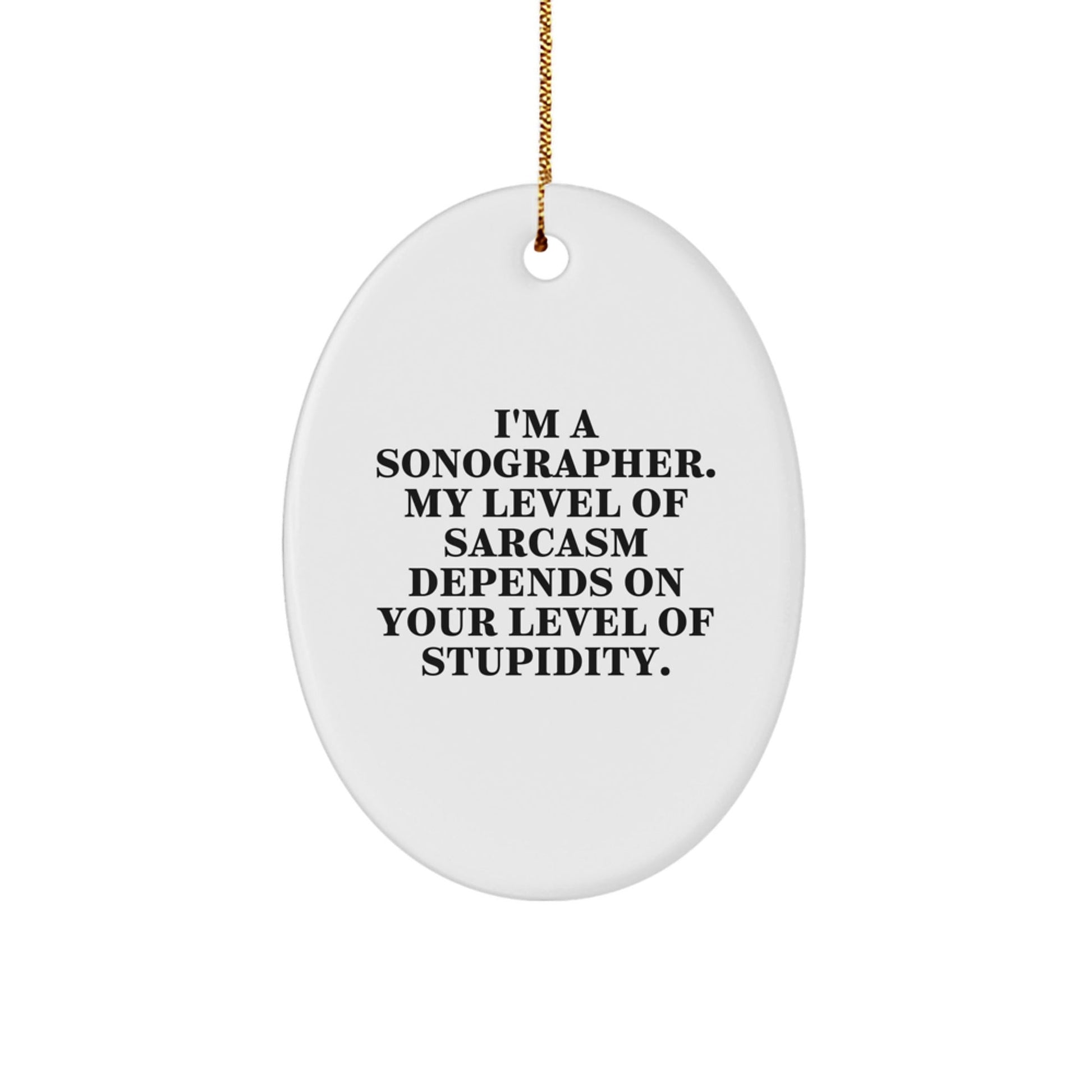 Funny Sonographer Gifts from Friends for Christmas Unique Oval Ornament - I'm A Sonographer My Level Of Sarcasm Depends On Your Level Of Stupidity - The Buy Boom
