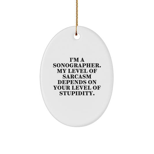 Funny Sonographer Gifts from Friends for Christmas Unique Oval Ornament - I'm A Sonographer My Level Of Sarcasm Depends On Your Level Of Stupidity - The Buy Boom