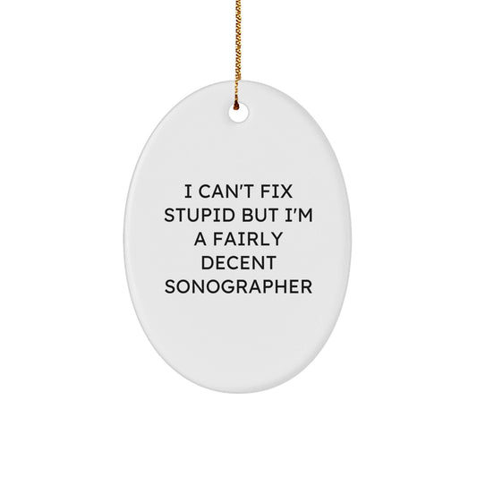 Funny Sonographer Gifts from Men to Friends - Oval Ornament with 'I Can't Fix Stupid But I'm A Fairly Decent Sonographer' Quote for Christmas Unique Gifts - The Buy Boom