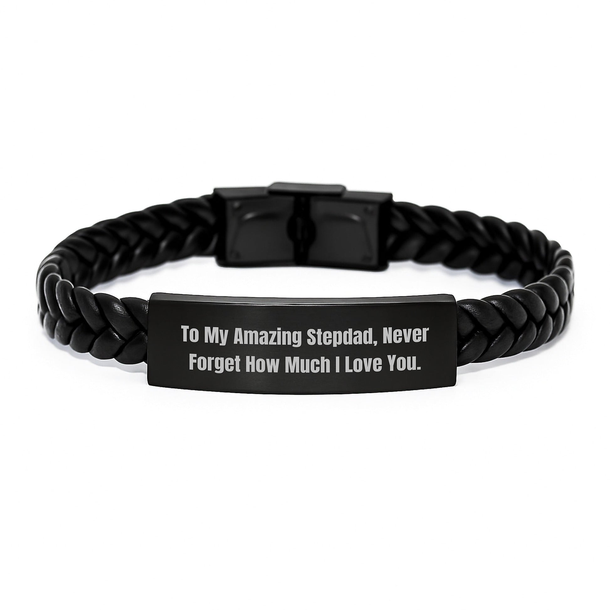 Funny Stepdad Gifts - Interlaced Leather Bracelet Quotes 'To My Amazing Stepdad, Never Forget How Much I Love You.' Gifts from Men to Stepdad on Birthday - The Buy Boom