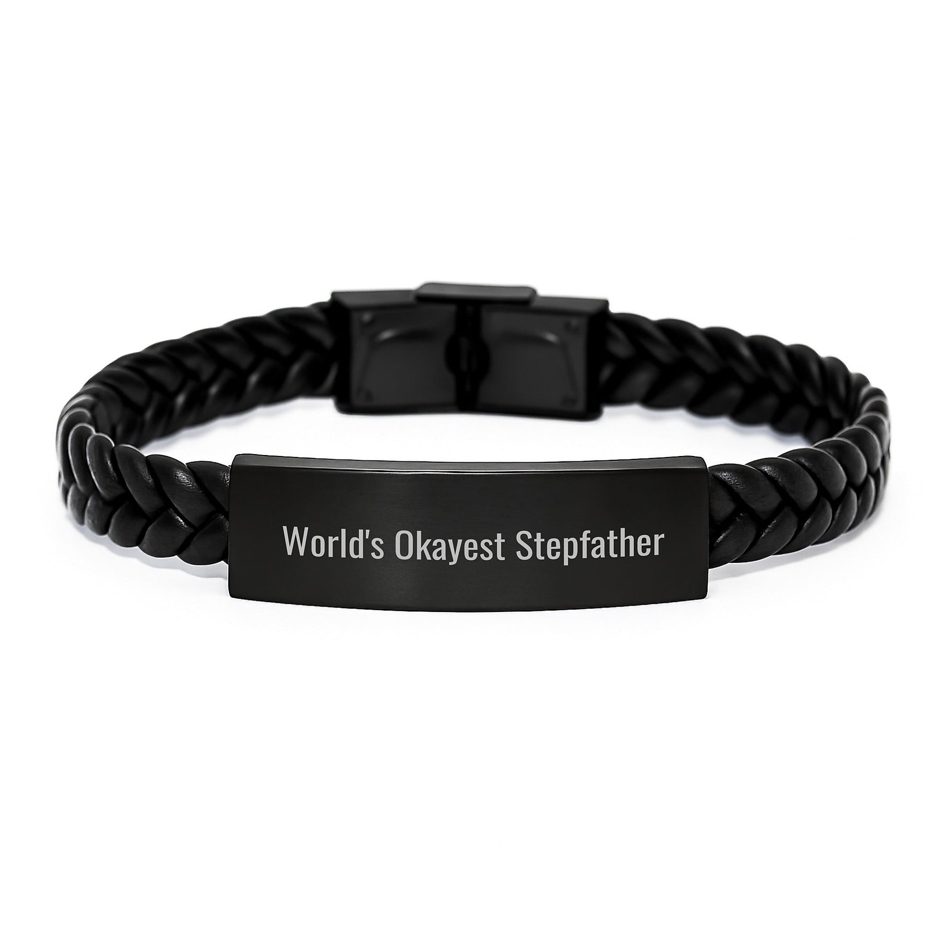 Funny Stepfather Gifts, World's Okayest Stepfather Interlaced Leather Bracelet, Birthday Unique Presents from Men to Stepfather - The Buy Boom