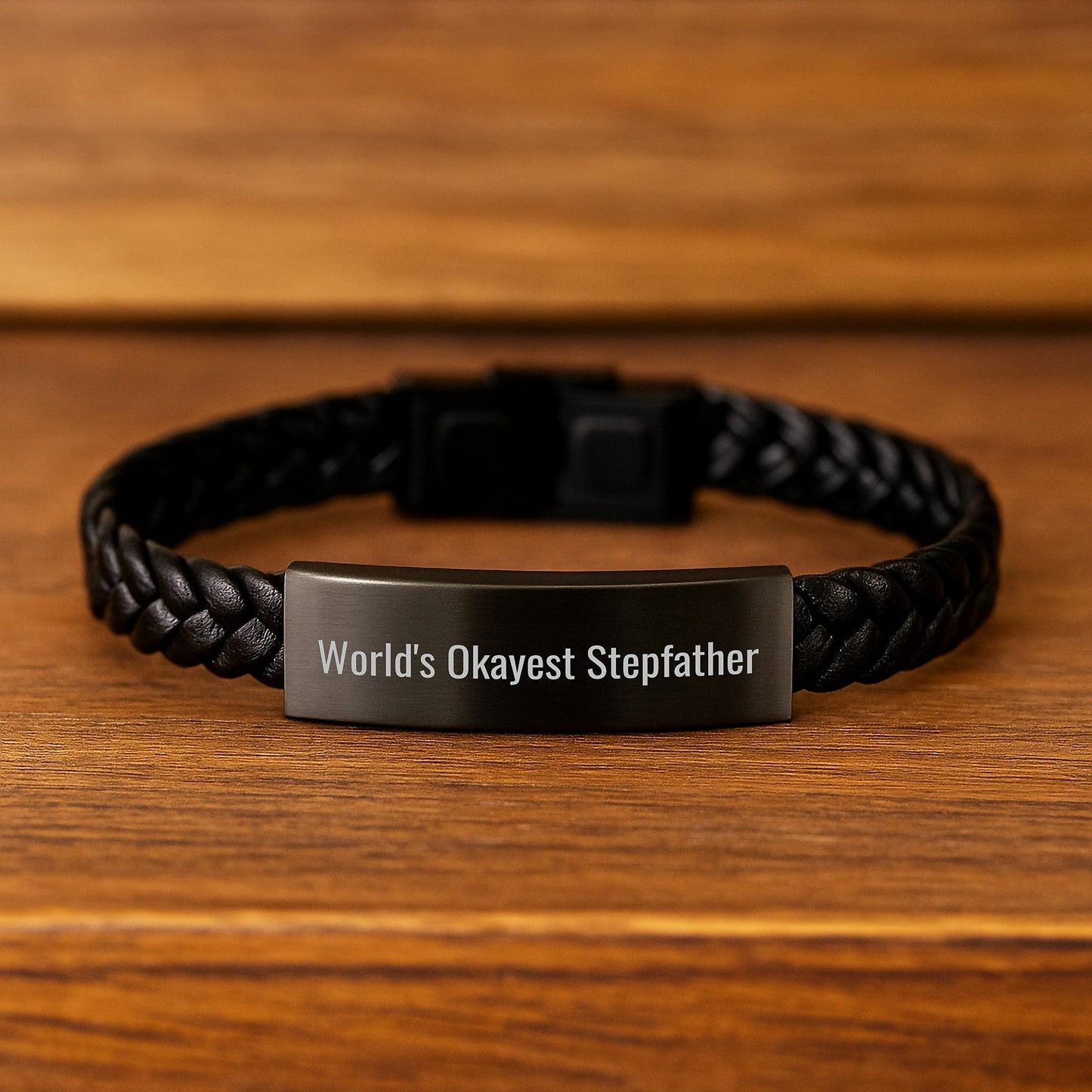 Funny Stepfather Gifts, World's Okayest Stepfather Interlaced Leather Bracelet, Birthday Unique Presents from Men to Stepfather - The Buy Boom