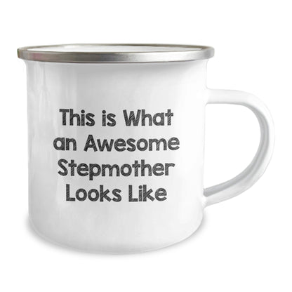 Funny Stepmother Gifts, This Is What An Awesome Stepmother Looks Like, Birthday Unique Gifts from Family to Stepmother, Camping Mug with Enamel Finish - The Buy Boom
