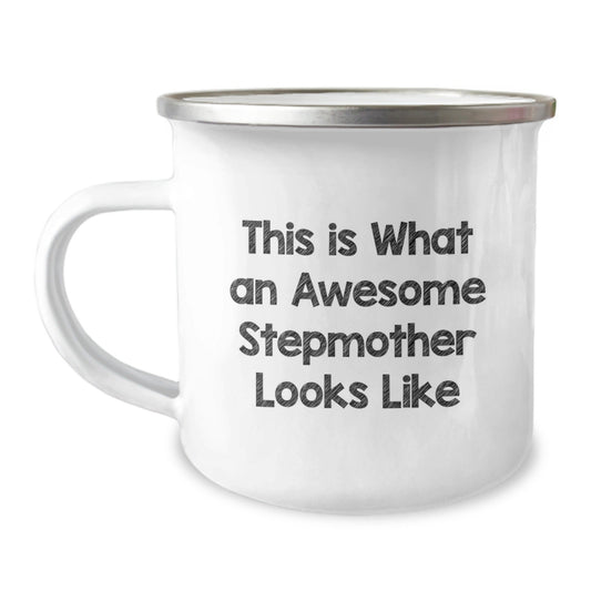 Funny Stepmother Gifts, This Is What An Awesome Stepmother Looks Like, Birthday Unique Gifts from Family to Stepmother, Camping Mug with Enamel Finish - The Buy Boom