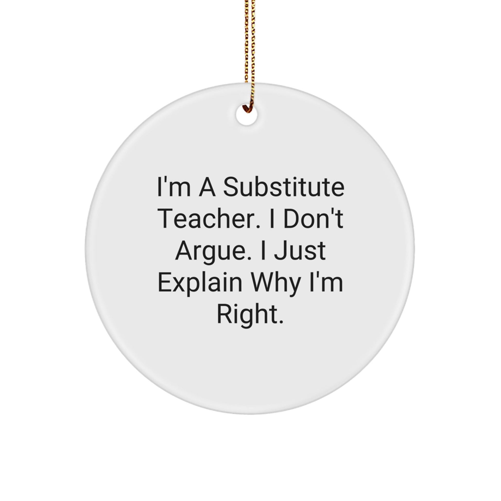 Funny Substitute Teacher Gifts for Men from Family, Unique Christmas Unique Circle Ornament, 'I Just Explain Why I'm Right' Quote by Substitute Teacher - The Buy Boom
