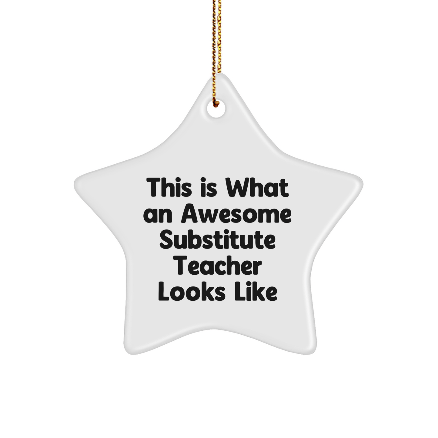 Funny Substitute Teacher Gifts from Friends for Christmas - Star Ornament with Quote 'This Is What An Awesome Substitute Teacher Looks Like' - The Buy Boom