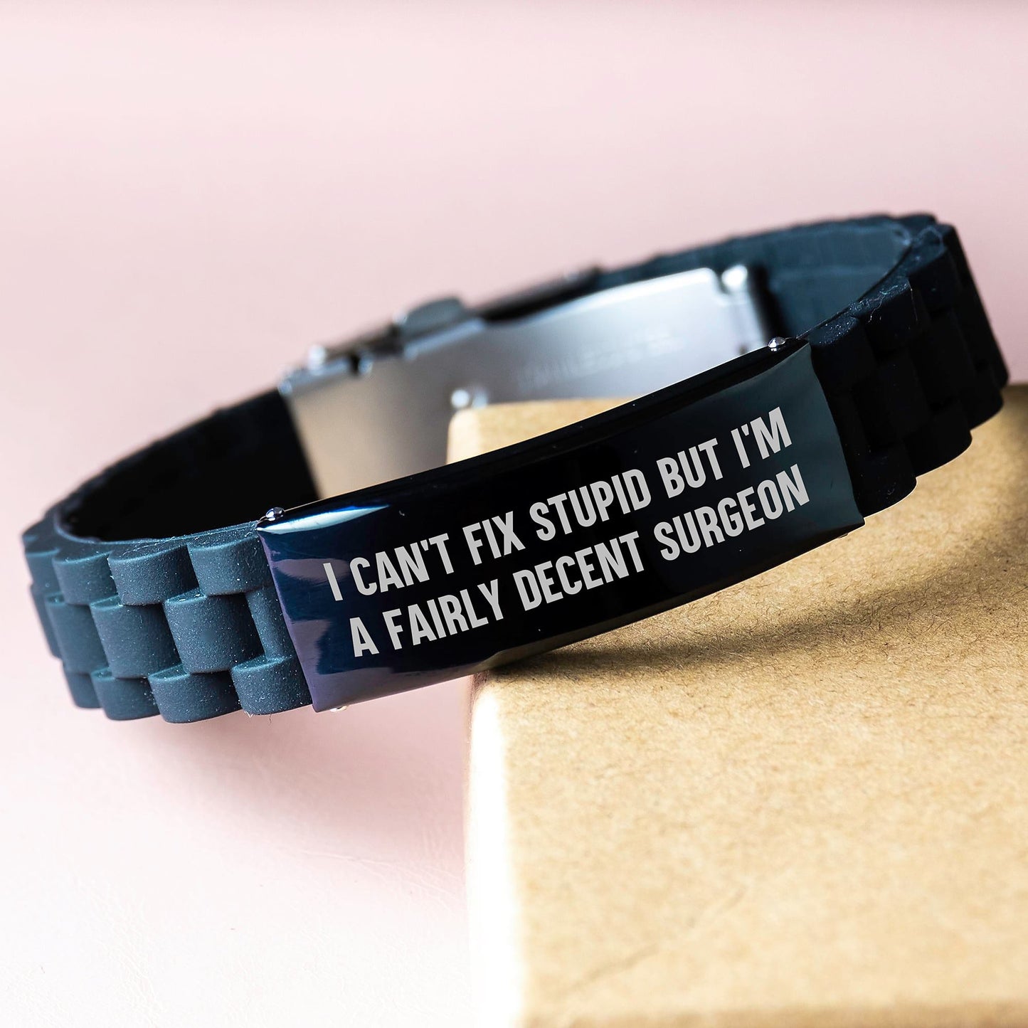 Funny Surgeon Gifts for Men, Glide lock Clasp Bracelet with I Can't Fix Stupid Quote, Christmas Unique Presents from Family - The Buy Boom