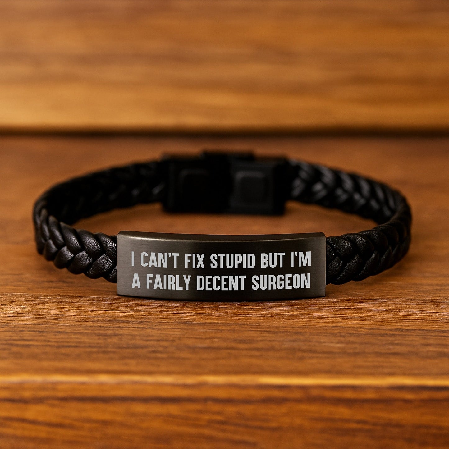 Funny Surgeon Gifts from Friends, Christmas Unique Gifts for Men Surgeons with Interlaced Leather Bracelet, I Can't Fix 'stupid' But I'm A Fairly Decent Surgeon Quote - The Buy Boom